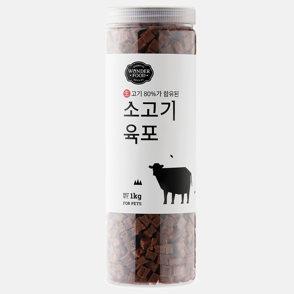 강아지 육포 큐브 노즈워크 노령견 져키 훈련용 보상 간식 원더푸드 소고기, 1kg, 1개 - 상품 이미지