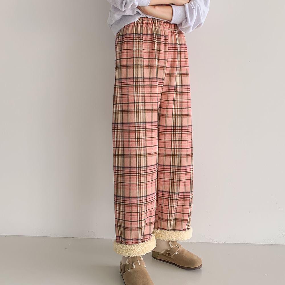 융기모 밴딩 팬츠 바지 털 체크 수면바지 - 상세 이미지 4