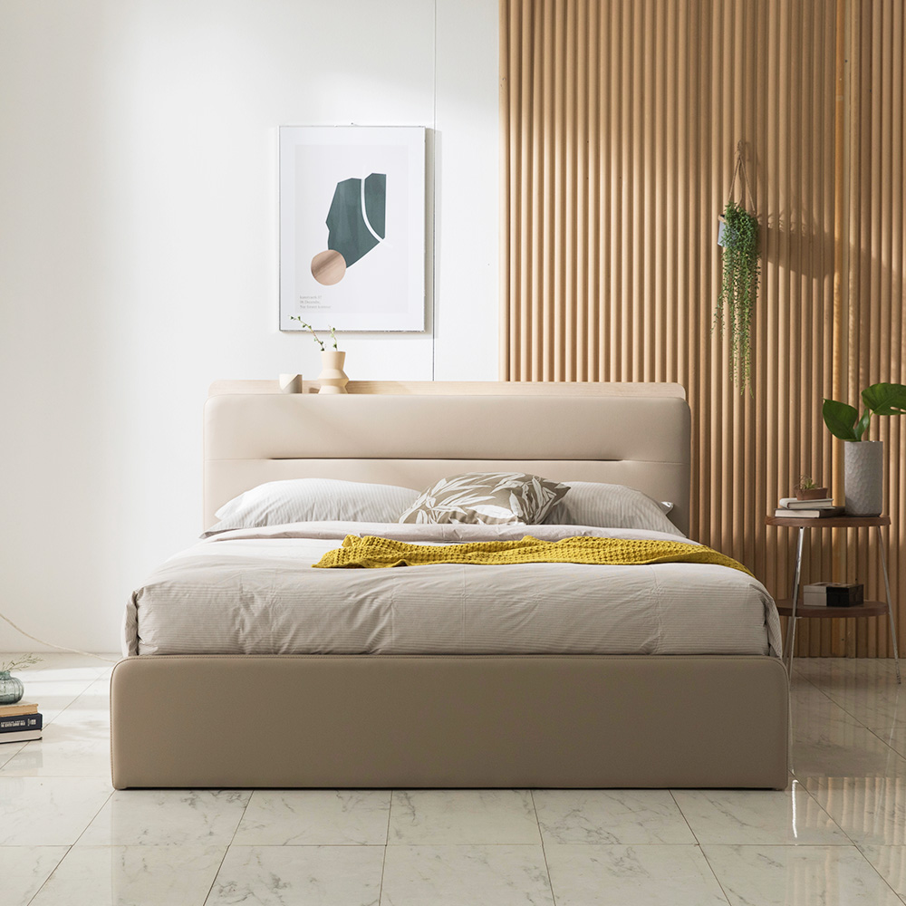 장인가구 루아 터치센서 LED 조명 가죽 헤드 평상형 서랍형 벙커 수납 침대프레임 SS