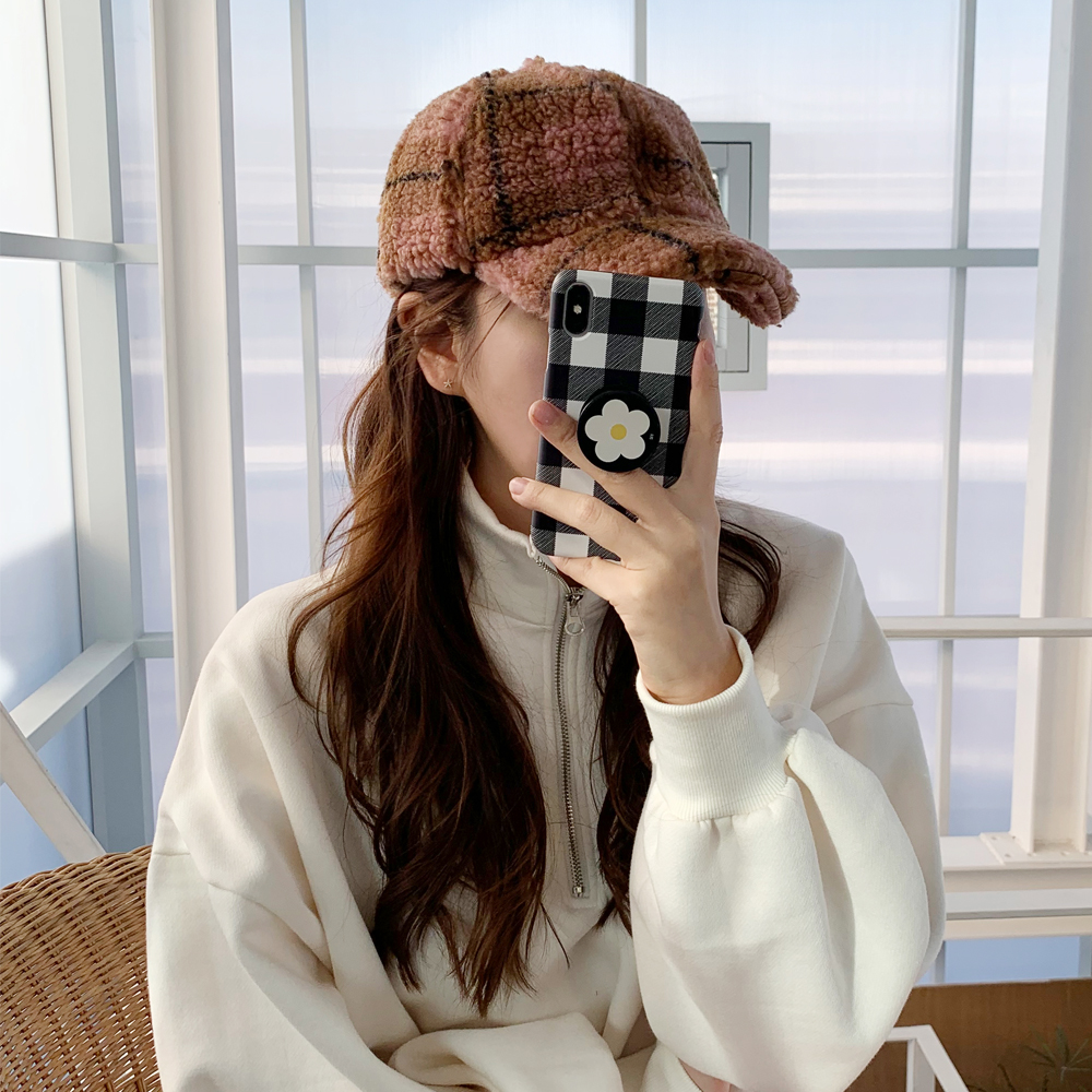 귀여운 체크 양털 뽀글이 볼캡 후리스 대두 볼캡 커플 남자 여자 겨울모자