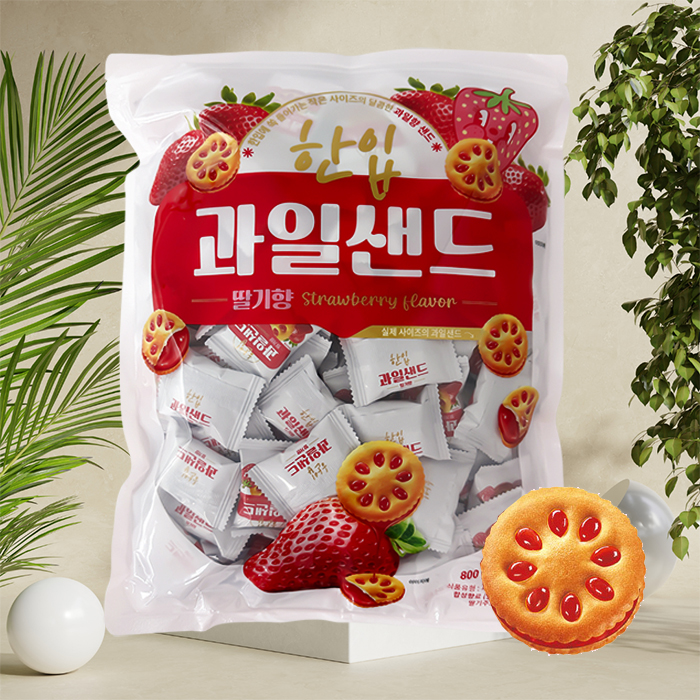 한입 과일샌드 딸기맛 800g (약135개입) 개별포장 대용량과자 답례품 카페쿠키