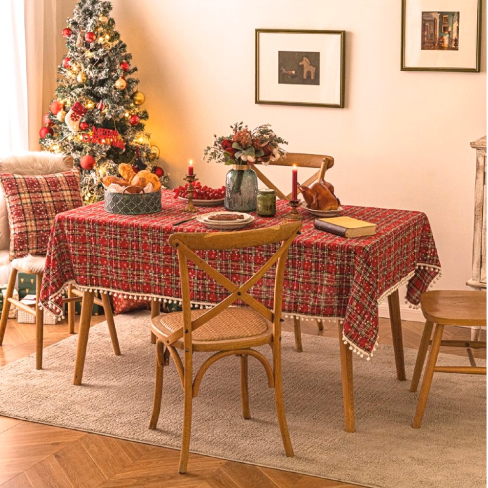 화이트 크리스마스 눈꽃 식탁보 눈꽃 눈송이 체크무늬 원형 사각 4인 6인 테이블보