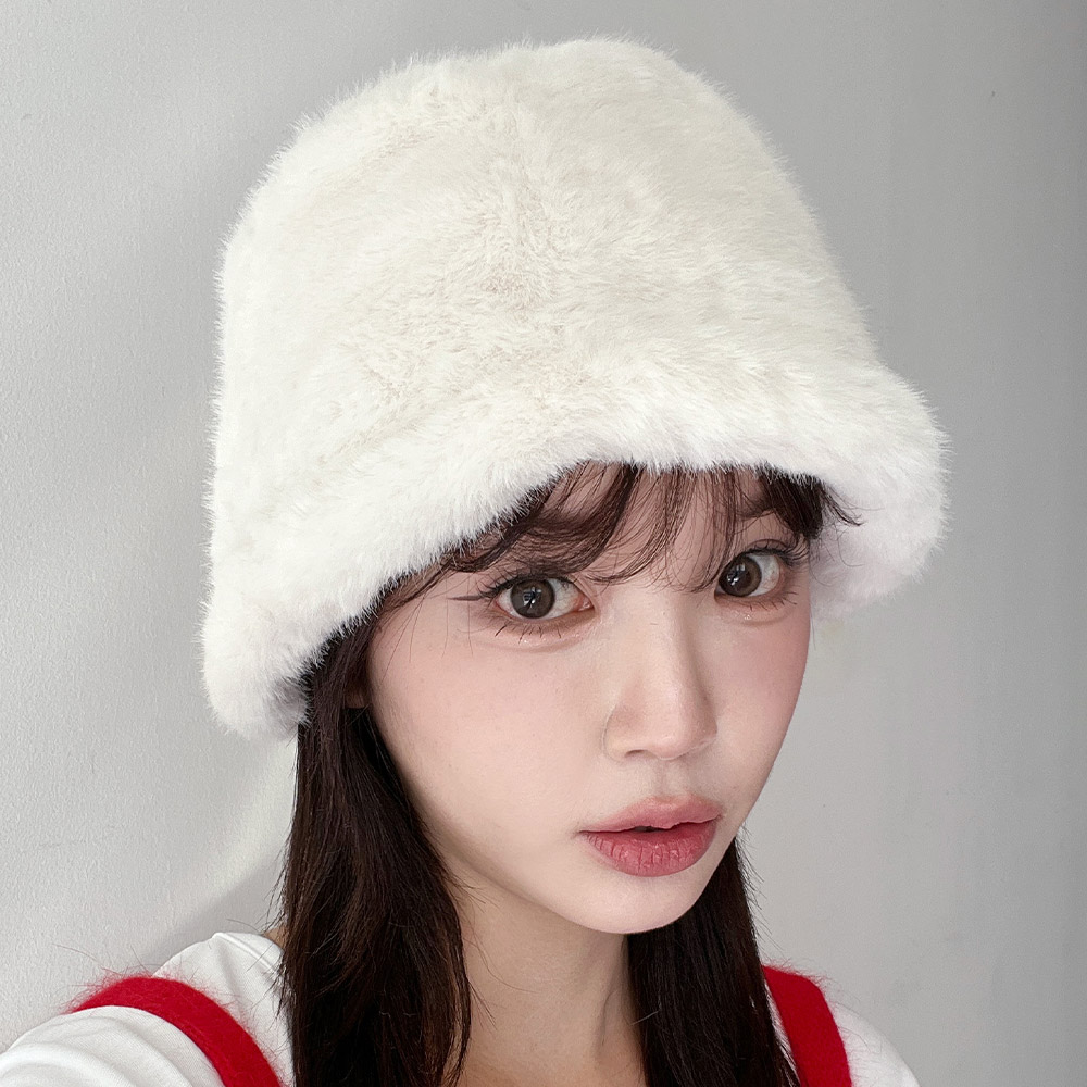 라운드 밍크 털 버킷햇 퍼 벙거지 여성 겨울 숏 챙모자 방한 - 상세 이미지 3