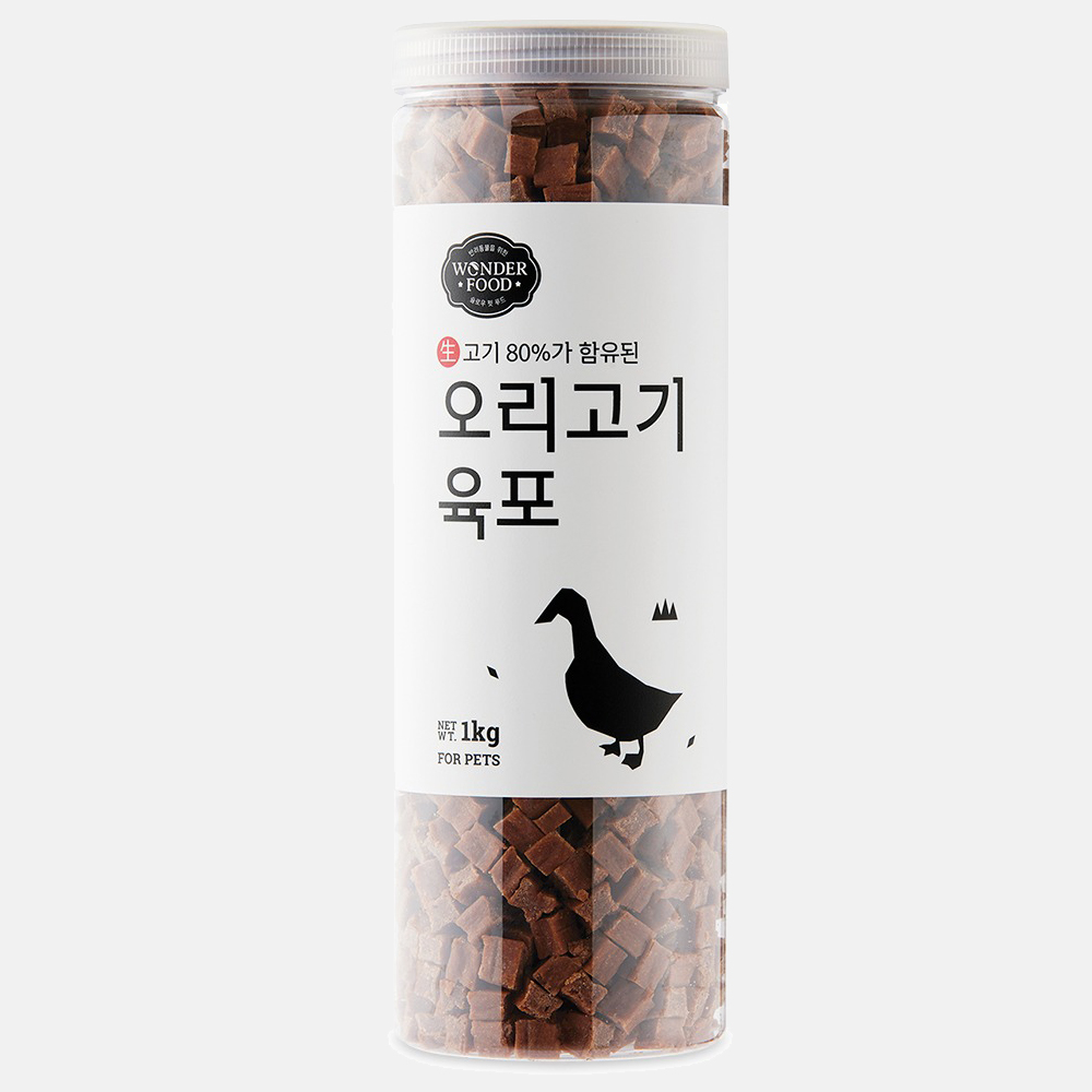 강아지 육포 큐브 노즈워크 노령견 져키 훈련용 보상 간식 원더푸드 오리고기, 1kg, 1개 - 상품 이미지
