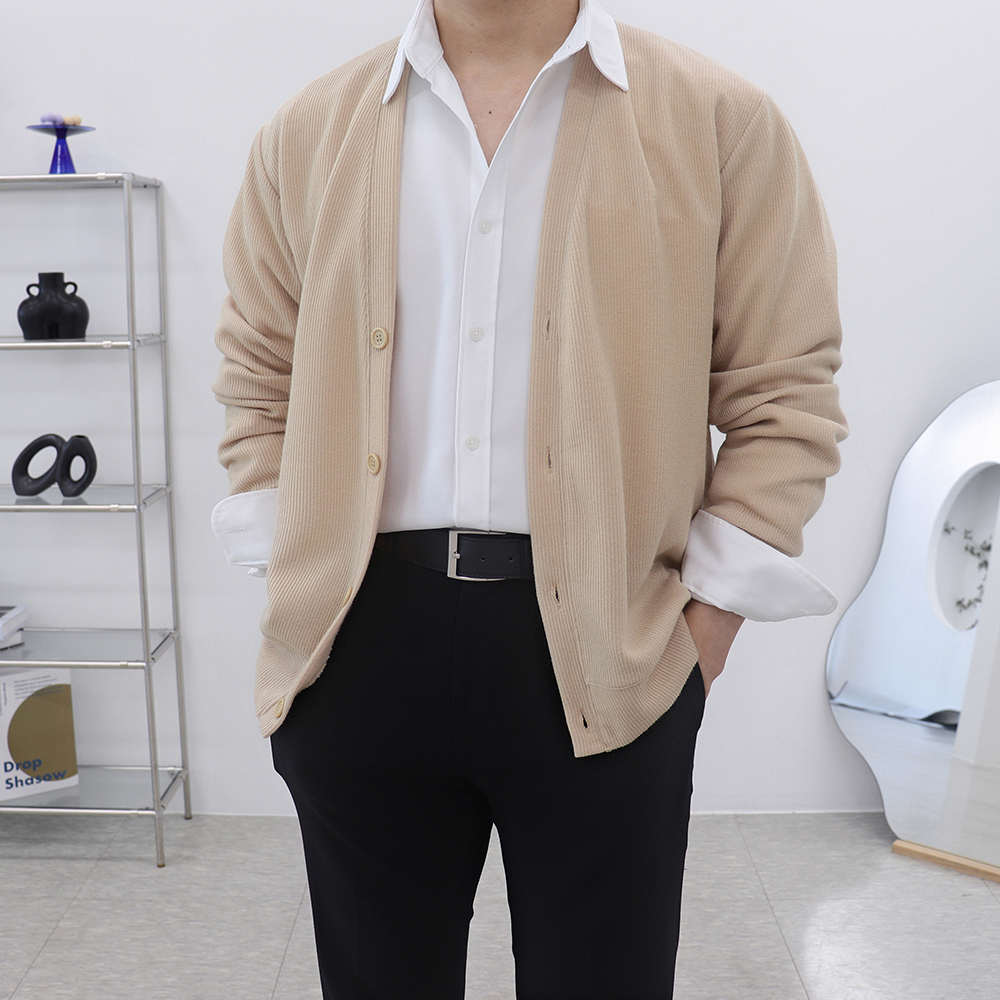 1+1 남자정장가디건 남성오버핏가디건 남자브이넥카디건 - 상세 이미지 4