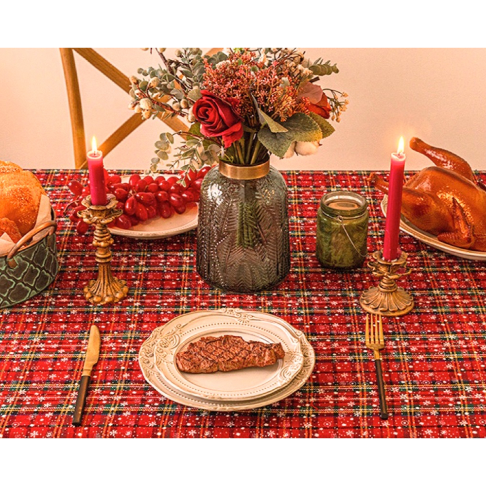 화이트 크리스마스 눈꽃 식탁보 눈꽃 눈송이 체크무늬 원형 사각 4인 6인 테이블보