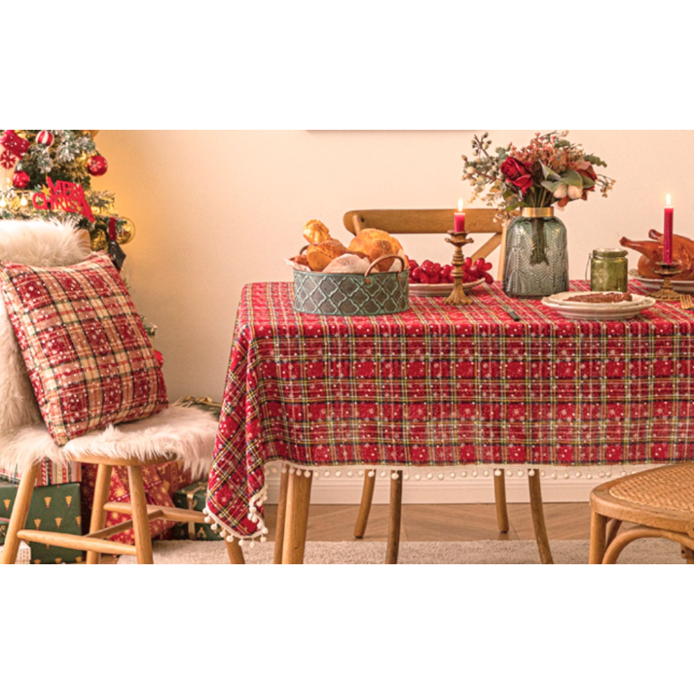 화이트 크리스마스 눈꽃 식탁보 눈꽃 눈송이 체크무늬 원형 사각 4인 6인 테이블보