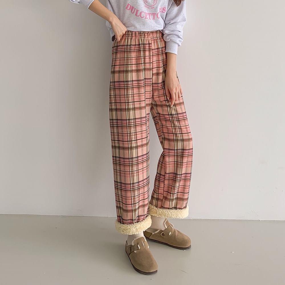 융기모 밴딩 팬츠 바지 털 체크 수면바지 - 상세 이미지 2