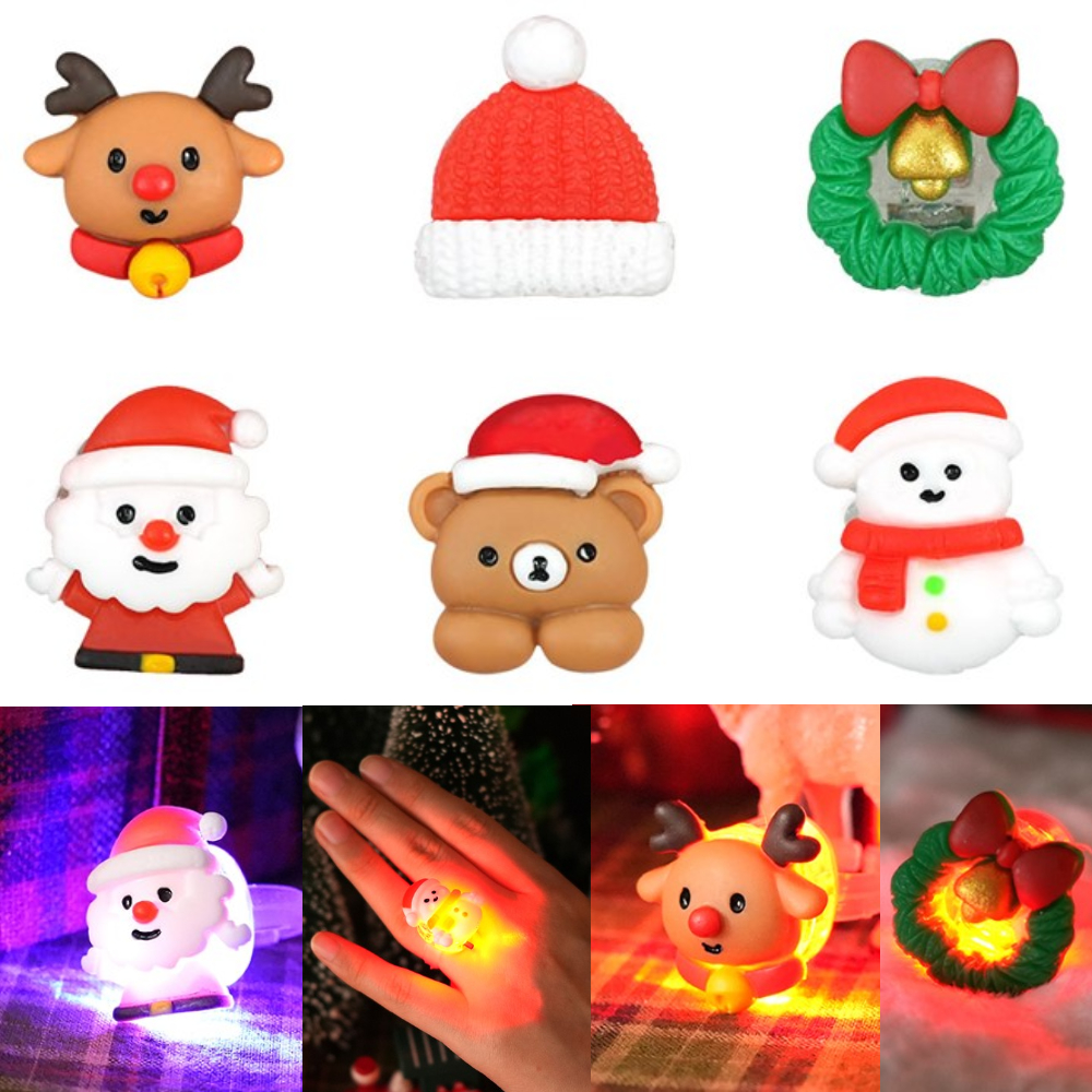 크리스마스 LED 불빛 반지 24개 교회 성탄절 어린이집 선물 산타 악세사리 라이팅 반지 - 상품 이미지