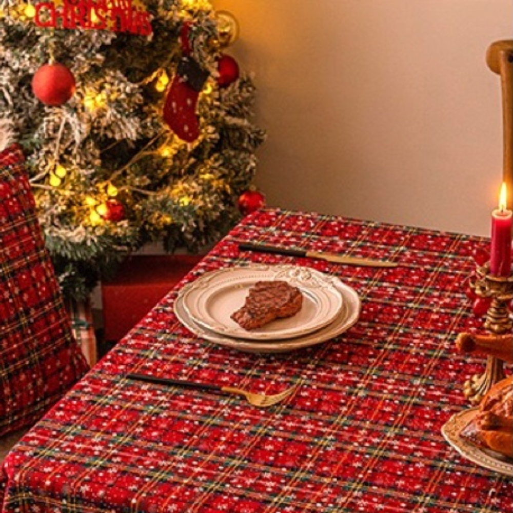 화이트 크리스마스 눈꽃 식탁보 눈꽃 눈송이 체크무늬 원형 사각 4인 6인 테이블보