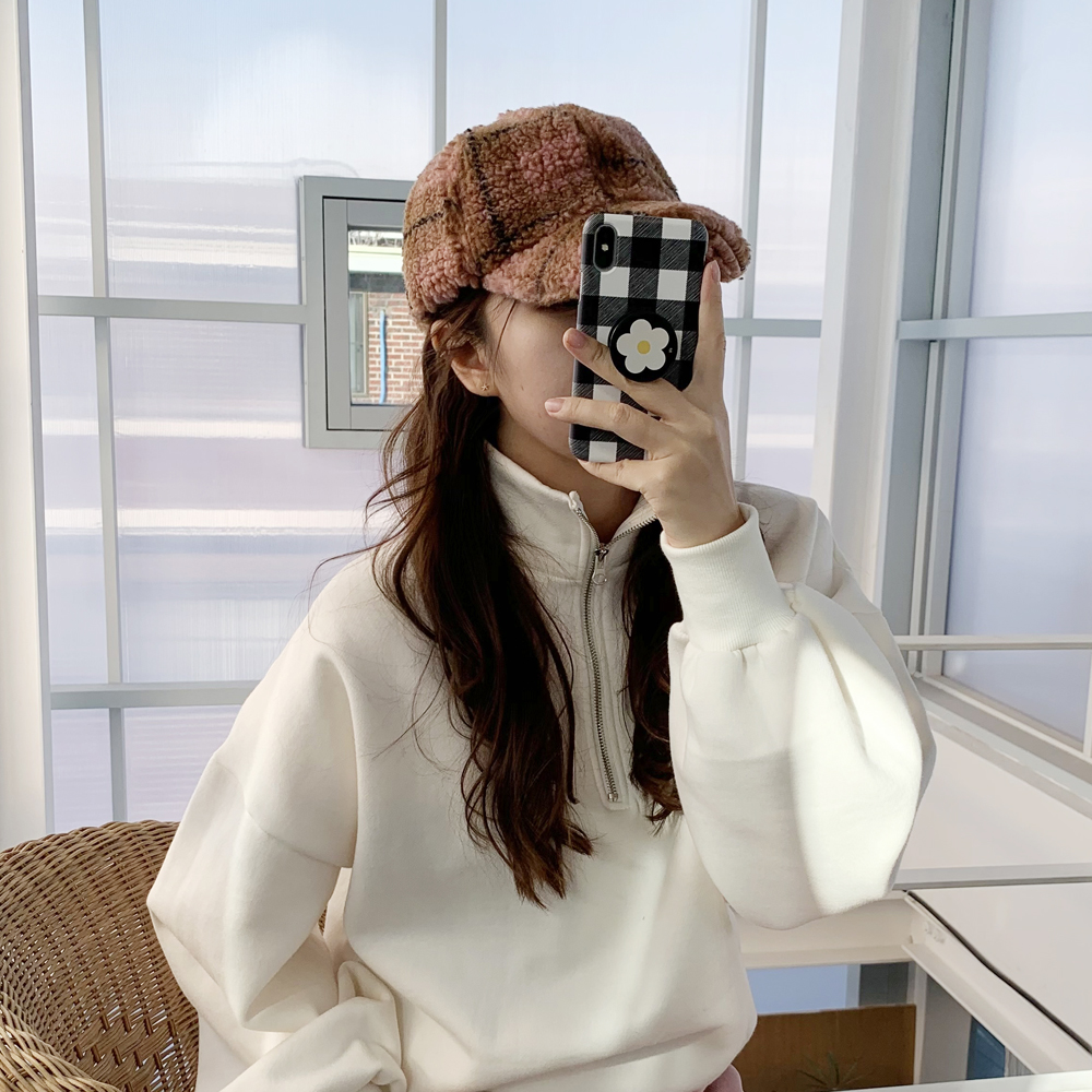 귀여운 체크 양털 뽀글이 볼캡 후리스 대두 볼캡 커플 남자 여자 겨울모자