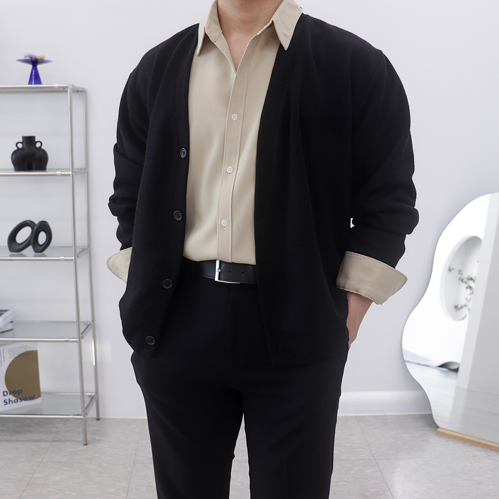 1+1 남자정장가디건 남성오버핏가디건 남자브이넥카디건 - 상세 이미지 2