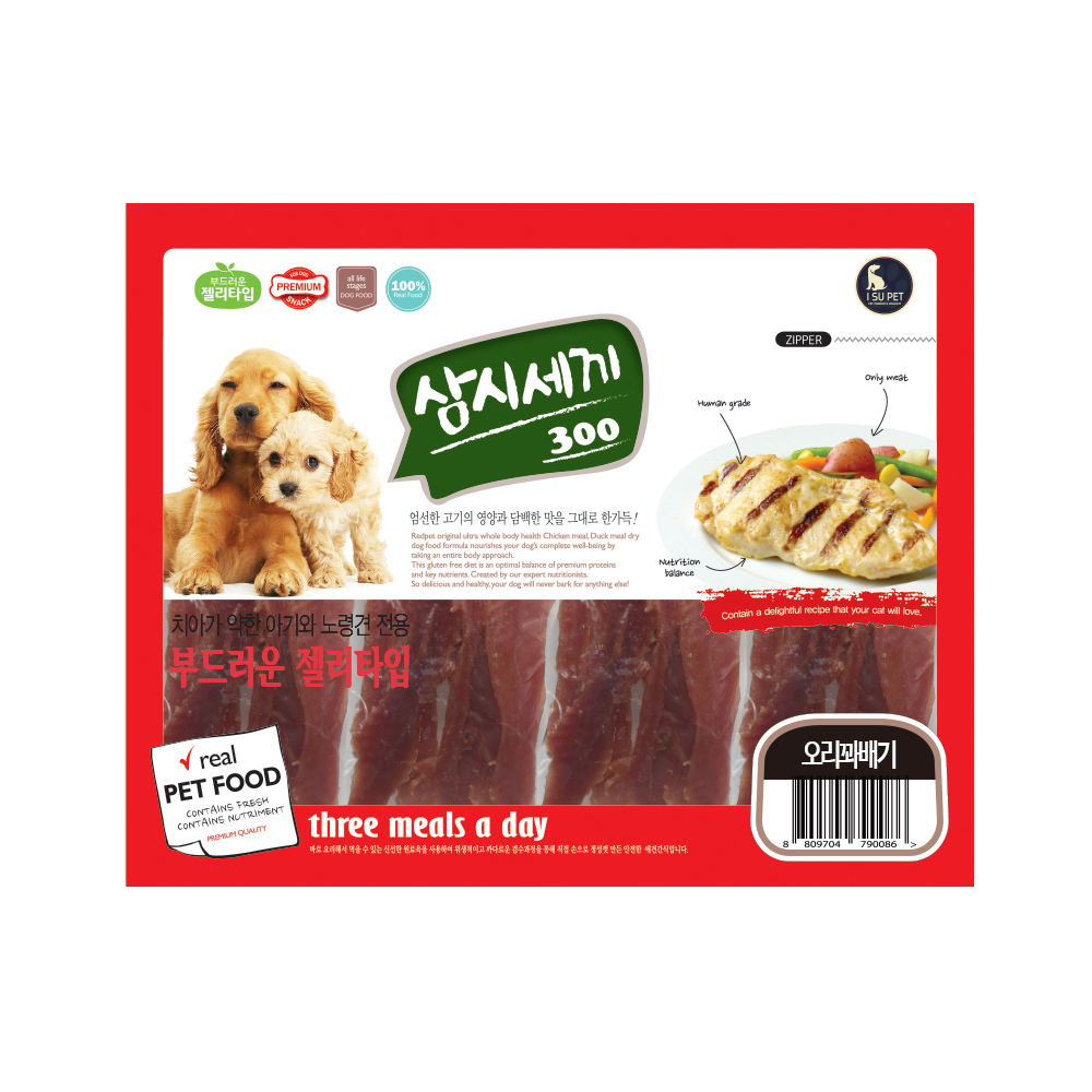 삼시세끼 강아지 대용량 영양 간식 육포 사사미 오리 꽈베기, 300g, 1개 제품 이미지