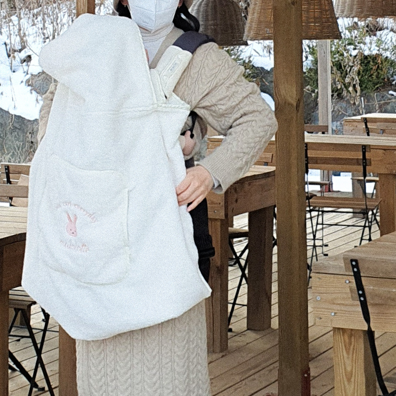 마롤 극세사 아기띠워머 아기 망토 블랭킷 후드 담요 겨울옷