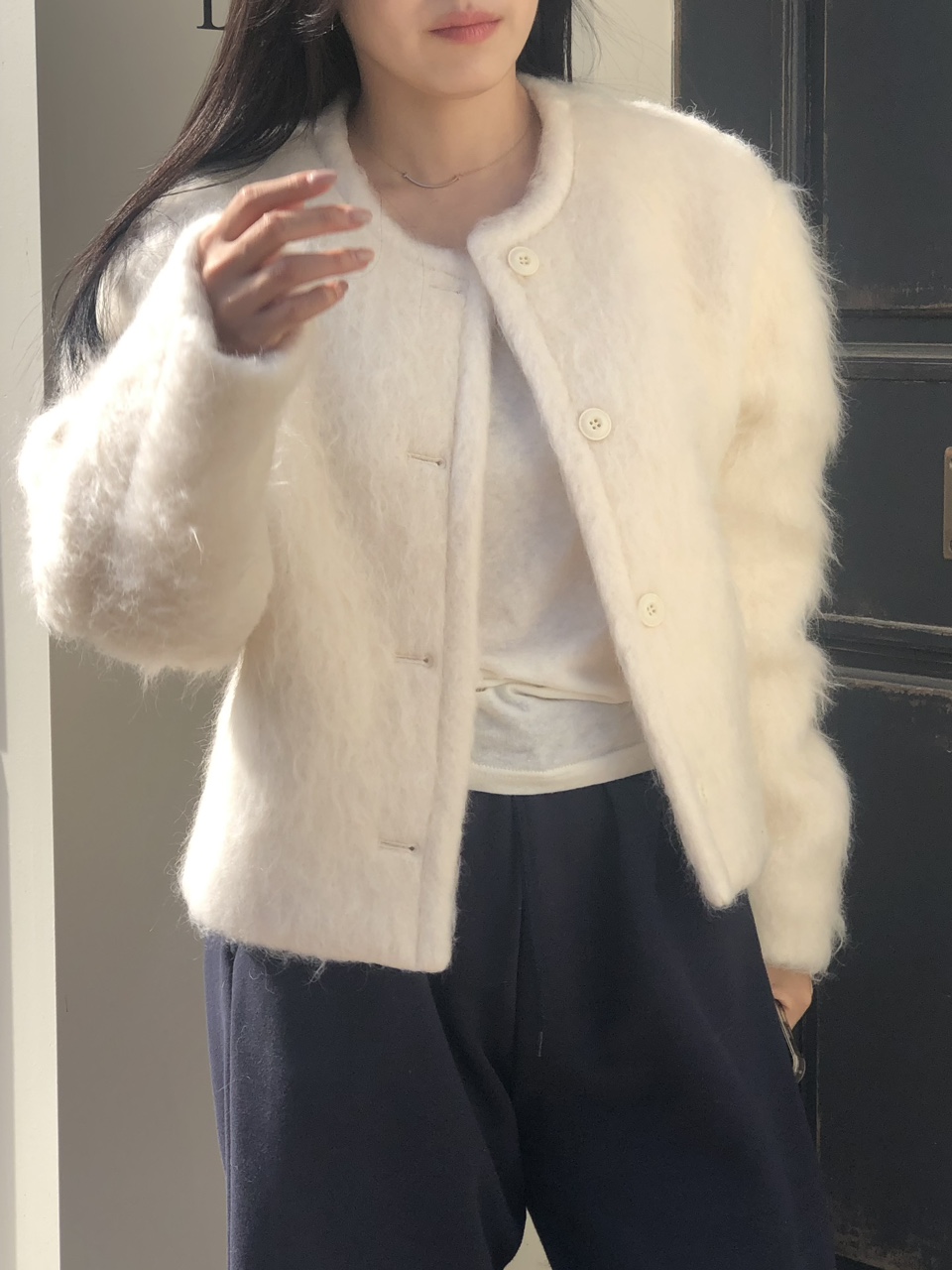felt wool jacket (1color) / 울자켓 울코트 숏자켓 겨울자켓 아이보리자켓 크림자켓 크림코트 아이보리코트 라운드넥 상세 이미지 18