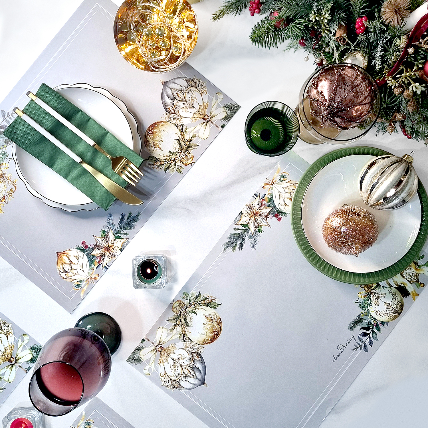 일회용 종이 식탁매트 10장 세트 크리스마스 골든볼 엘라다이닝