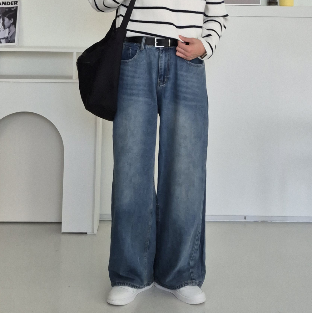 남자 와이드청바지 벌룬팬츠 밴딩 데님 남자 청바지
