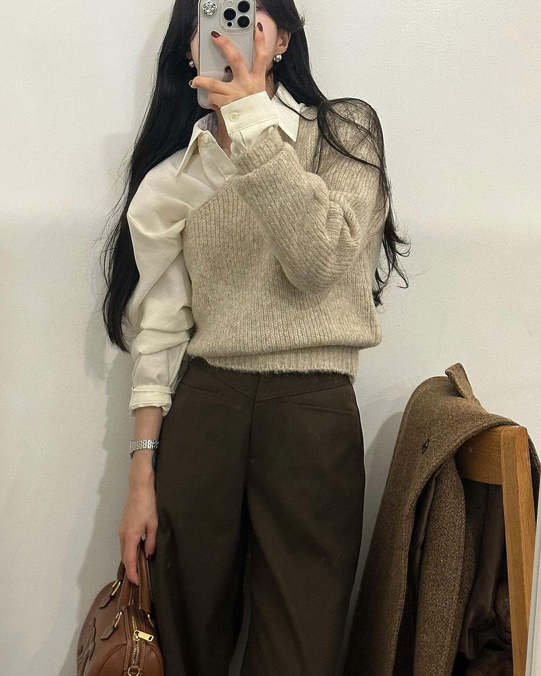 디델 여성 빅카라 울 하객룩 출근룩 오피스룩 오버핏 루즈핏 싱글 롱 코트 상세 이미지 6