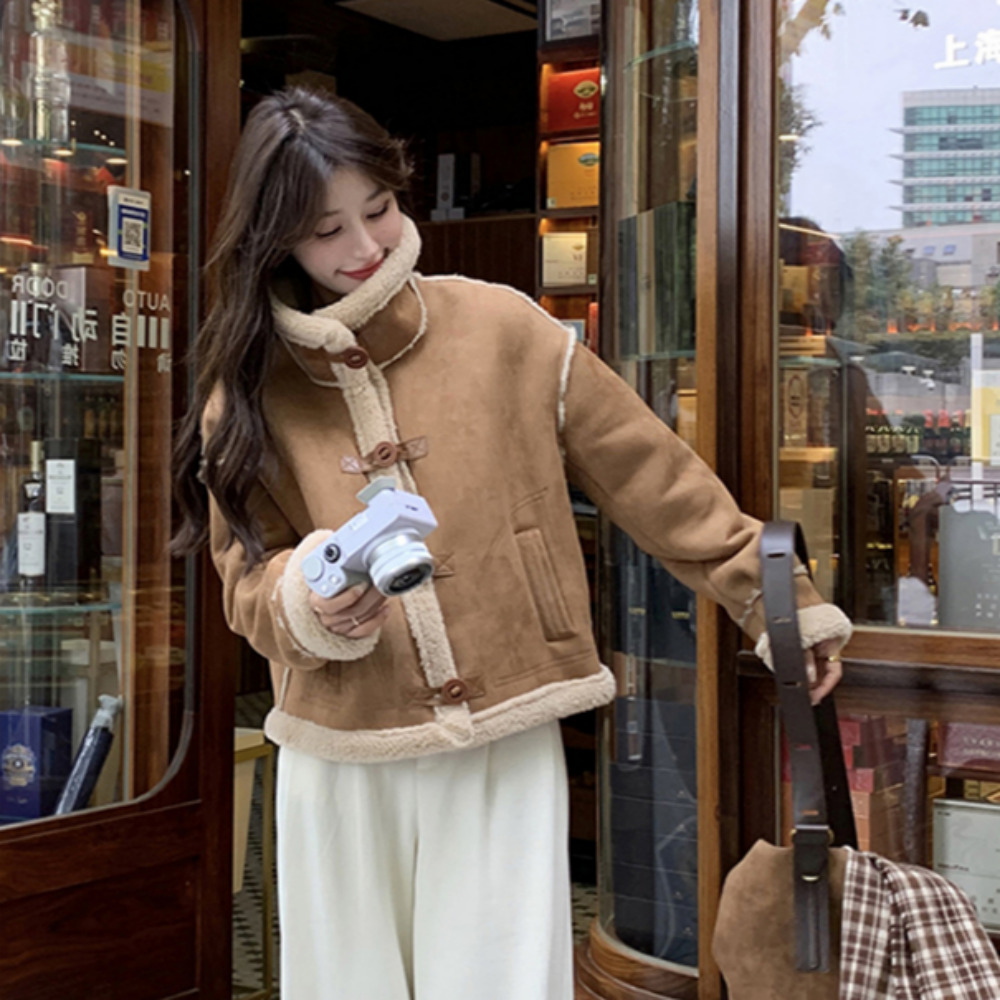 겨울 숏 무스탕 코트 오토바이자켓 스웨이드 원단 두꺼운 따뜻한 램울 이미지 7