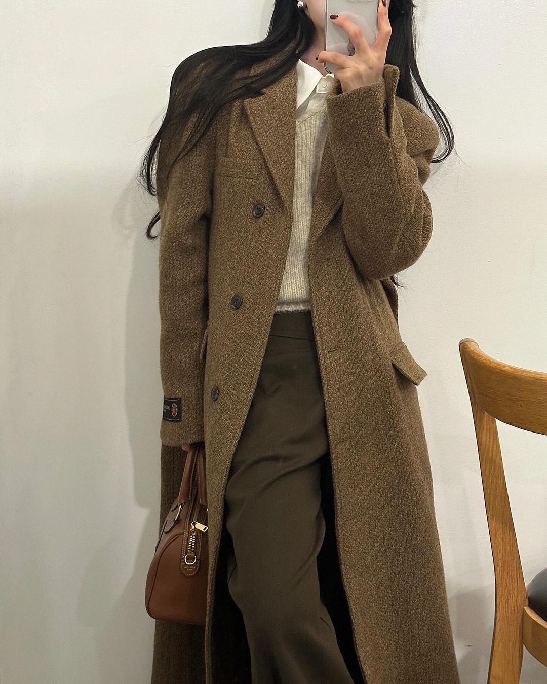 디델 여성 빅카라 울 하객룩 출근룩 오피스룩 오버핏 루즈핏 싱글 롱 코트 상세 이미지 2