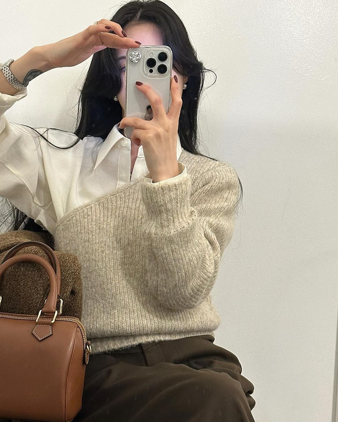 디델 여성 빅카라 울 하객룩 출근룩 오피스룩 오버핏 루즈핏 싱글 롱 코트 상세 이미지 8