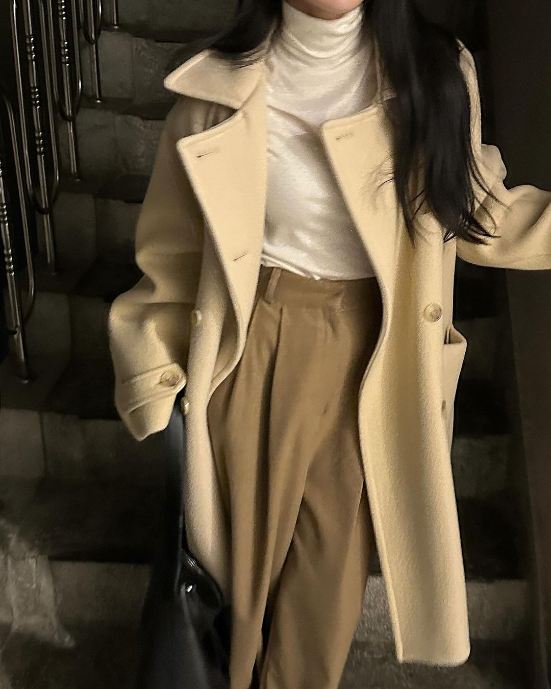 헬핀 여성 겨울 오버핏 루즈핏 하프 더블 울 코트 상세 이미지 9