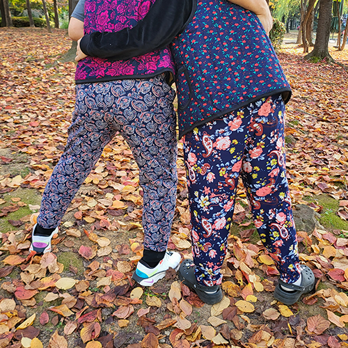 촌캉스 가을 겨울 기모 꽃무늬 몸빼바지 김장 일바지 김장룩 고무줄바지 - 상세 이미지 3