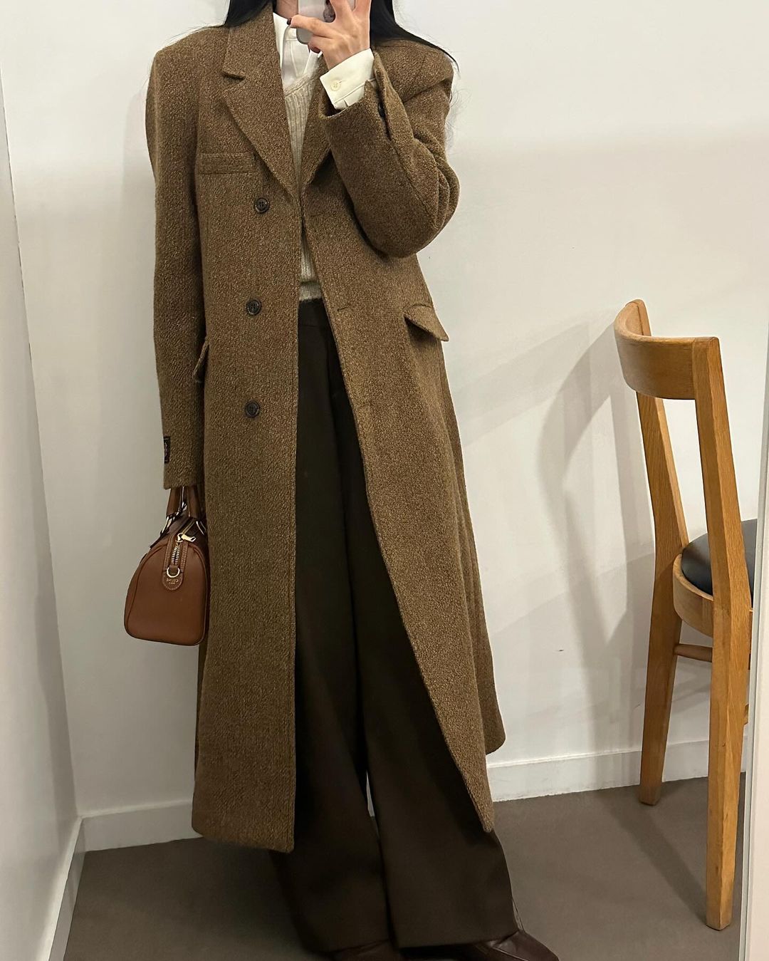 디델 여성 빅카라 울 하객룩 출근룩 오피스룩 오버핏 루즈핏 싱글 롱 코트 상세 이미지 3