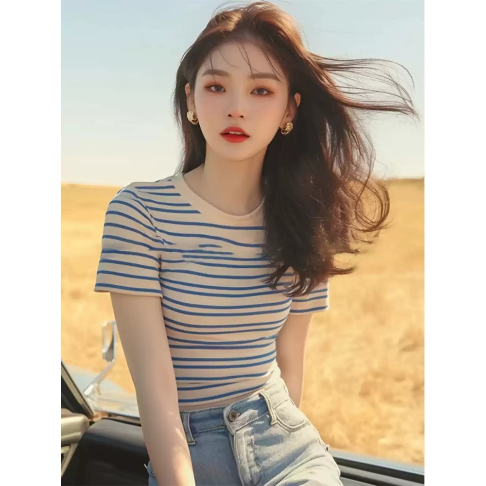 텐트밖은 유럽 이탈리아 3화 이주빈 티셔츠 반팔 스트라이프 슬림핏 의상 옷 패션 - 상세 이미지 2