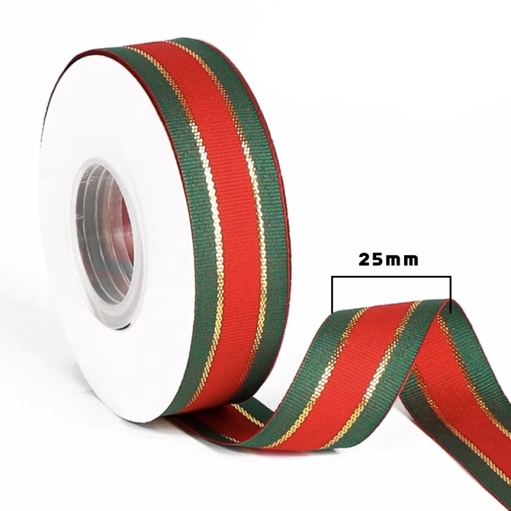 크리스마스 리본끈 레드그린 25mm x 23m 선물포장 크리스마스끈 - 상품 이미지