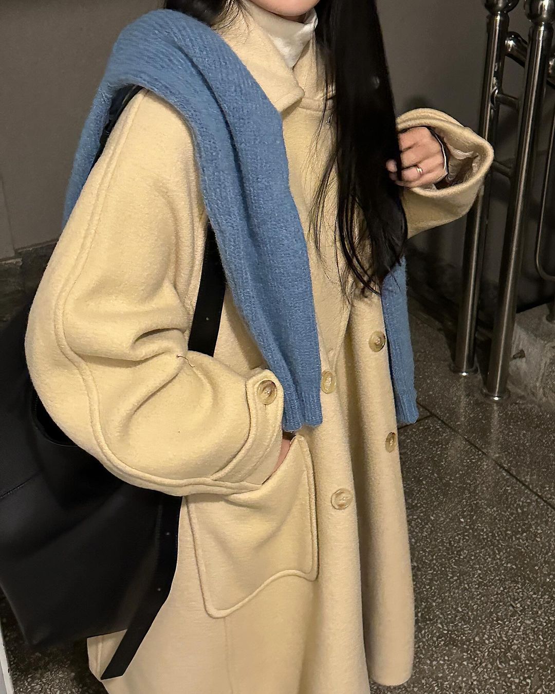 헬핀 여성 겨울 오버핏 루즈핏 하프 더블 울 코트 상세 이미지 3