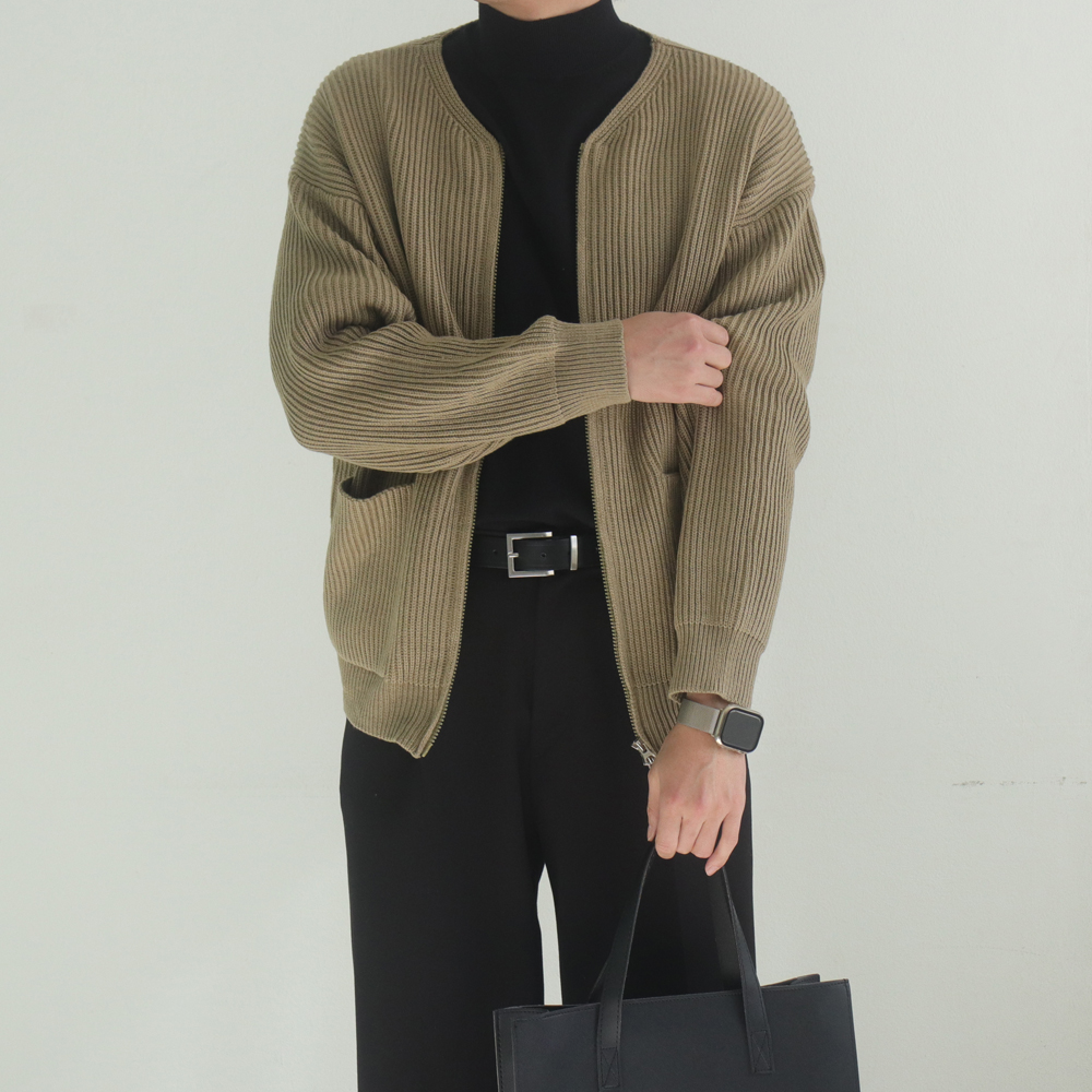 남자가디건 두꺼운 집업 니트 노카라 라운드 남자 캐시미어 가디건