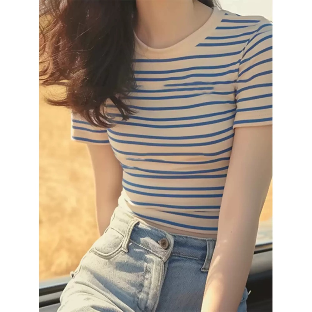 텐트밖은 유럽 이탈리아 3화 이주빈 티셔츠 반팔 스트라이프 슬림핏 의상 옷 패션 - 상세 이미지 5