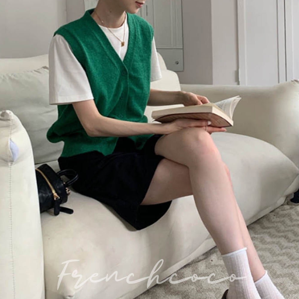 프렌치코코 단추 니트조끼 레이어드용 베스트