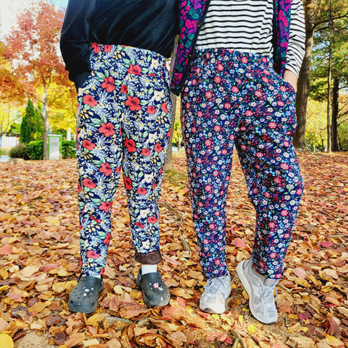 촌캉스 가을 겨울 기모 꽃무늬 몸빼바지 김장 일바지 김장룩 고무줄바지 - 상세 이미지 2