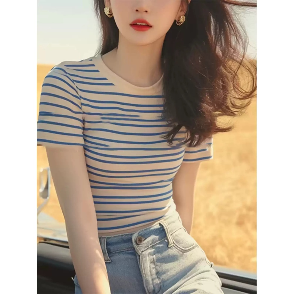 텐트밖은 유럽 이탈리아 3화 이주빈 티셔츠 반팔 스트라이프 슬림핏 의상 옷 패션 - 상세 이미지 3