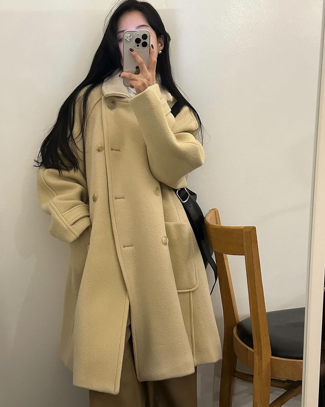 헬핀 여성 겨울 오버핏 루즈핏 하프 더블 울 코트 상세 이미지 11