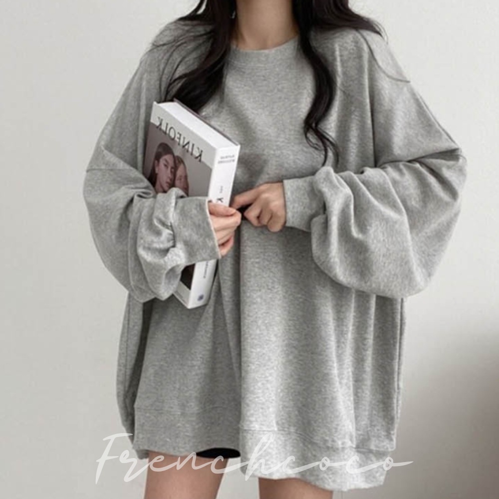 프렌치코코 루즈핏 맨투맨 무지 박스 티셔츠 - 상품 이미지