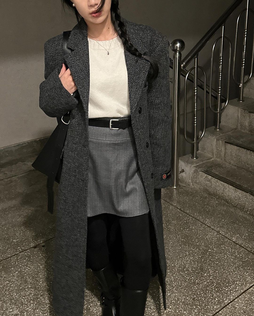 디델 여성 빅카라 울 하객룩 출근룩 오피스룩 오버핏 루즈핏 싱글 롱 코트 상세 이미지 25