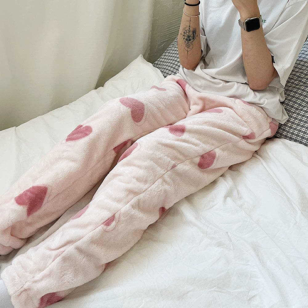 극세사 수면바지 여성 잠옷 기모 홈웨어 겨울 파자마 털 귀여운 커플 신혼부부 임산부 동물 곰돌이 토끼 복숭아 하트 상세 이미지 9