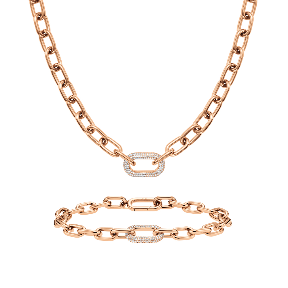 다니엘 웰링턴 CRYSTAL LINK NECKLACE + BRACELET 로즈골드 SET - 상품 이미지