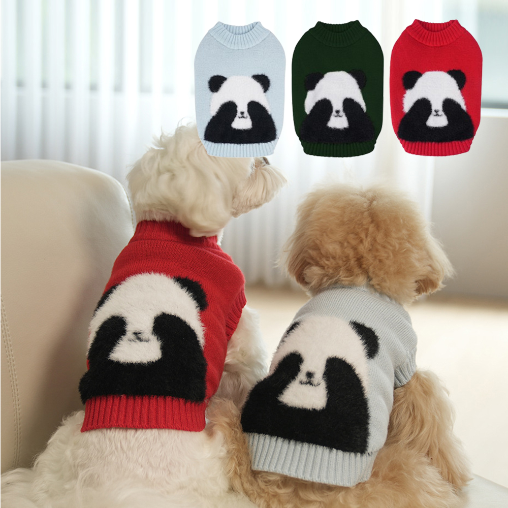 강아지 고양이 털 기모 판다 니트 티셔츠 스웨터 방한 겨울옷 신축성 맨투맨 옷