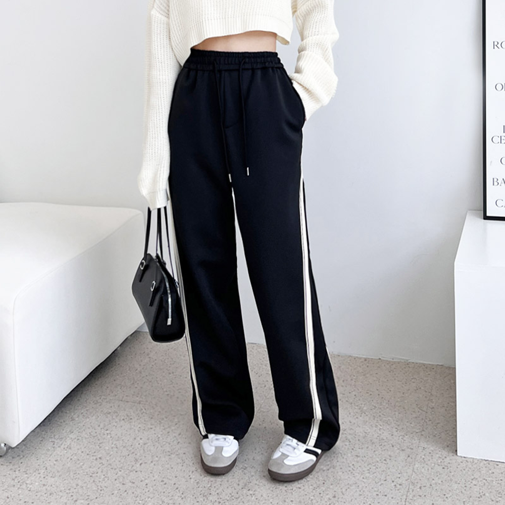 통큰바지 여자 고무줄 일자 와이드 루즈핏 트레이닝 트랙 팬츠 - 상세 이미지 3