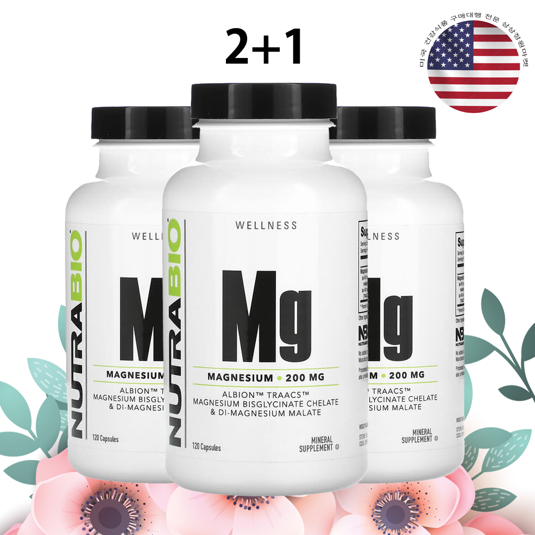 뉴트라바이오 Mg 킬레이트 마그네슘 200mg 120정 x 3병 - 상품 이미지
