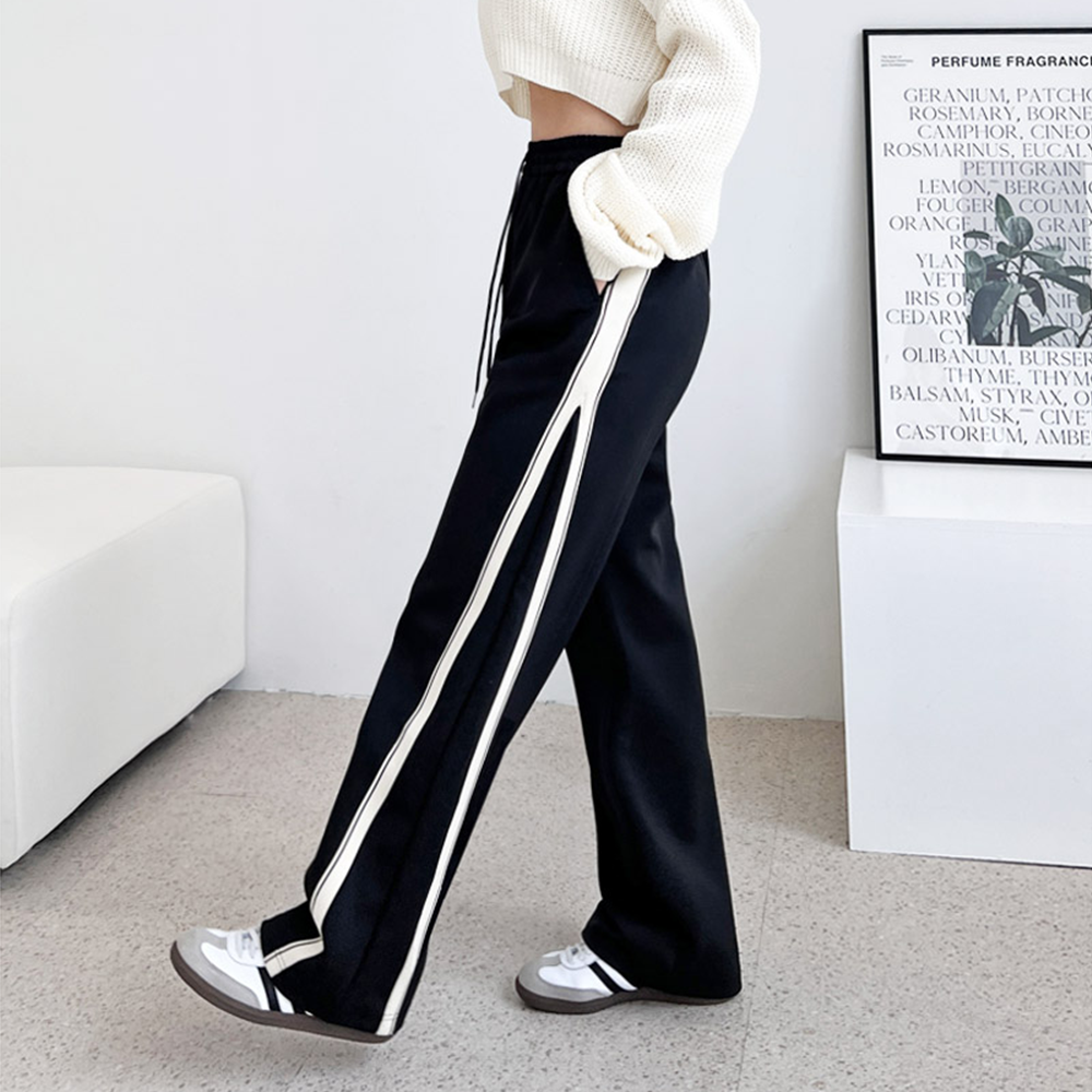 통큰바지 여자 고무줄 일자 와이드 루즈핏 트레이닝 트랙 팬츠 - 상세 이미지 2