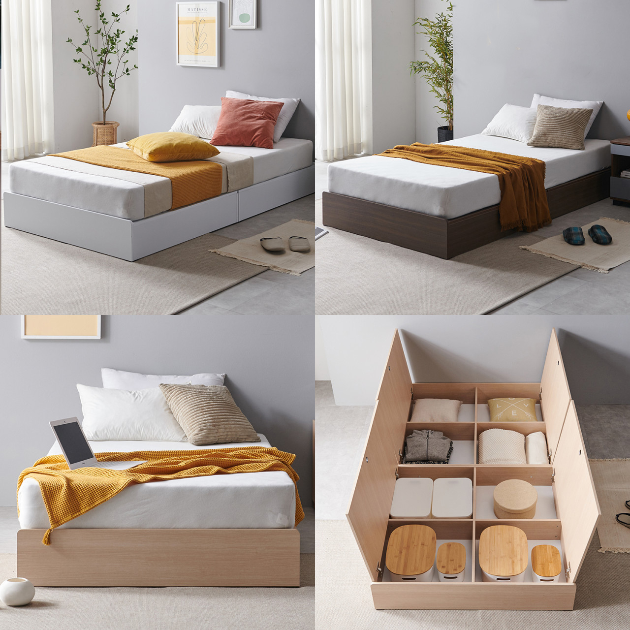 미키 슈퍼싱글 프레임 매트리스 깔판 무헤드 저상형 침대 수납침대