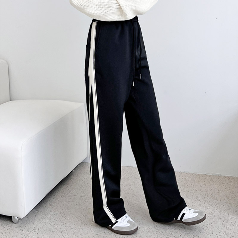 통큰바지 여자 고무줄 일자 와이드 루즈핏 트레이닝 트랙 팬츠 - 상세 이미지 5
