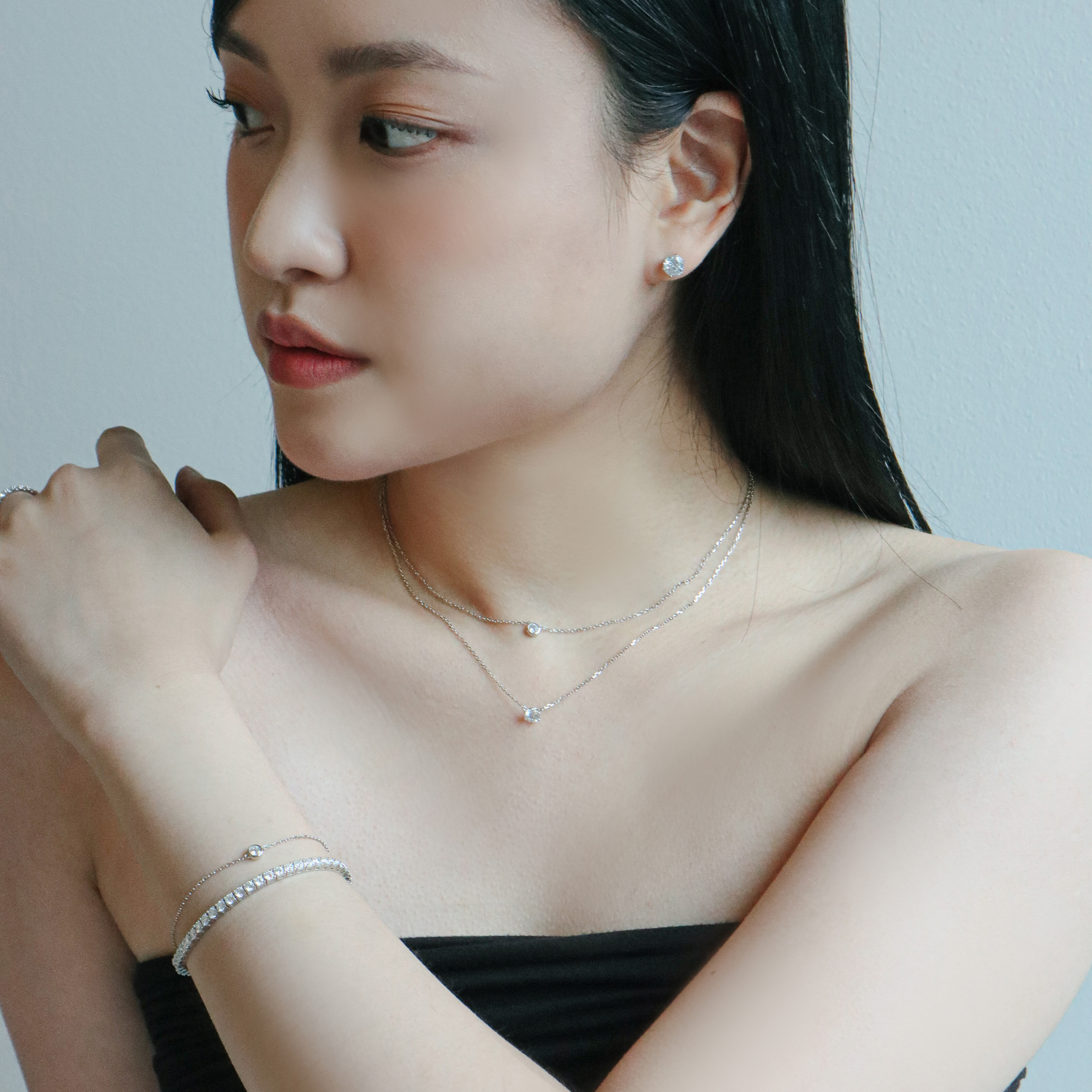 모이사나이트목걸이 5부 1캐럿 실버 목걸이 - 메인 이미지