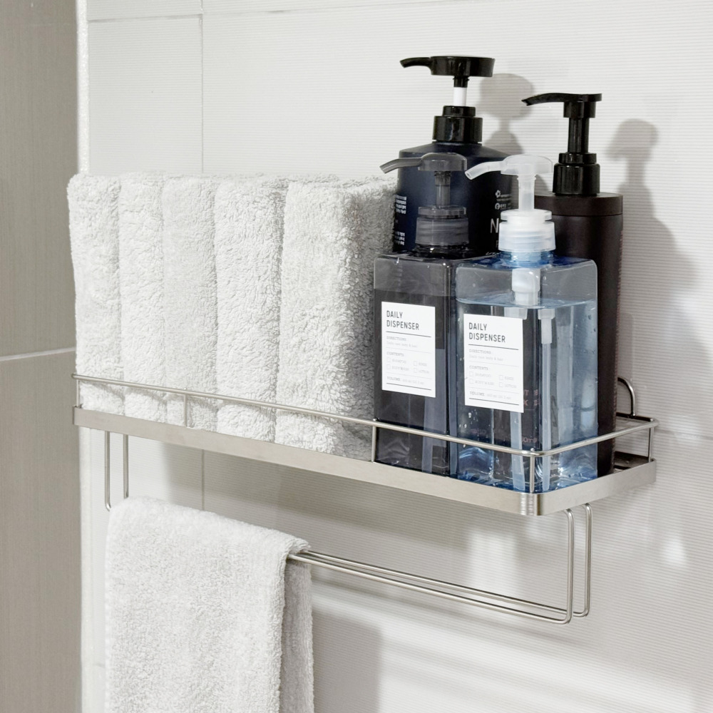 올지 무타공 와이드 수건선반 수건 걸이포함 스텐 SUS 304 욕실 거치 화장실 젠다이