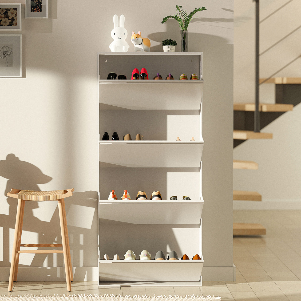 현관 신발정리대 4단 철제 실내화 거치대 조립식 신발장 정리